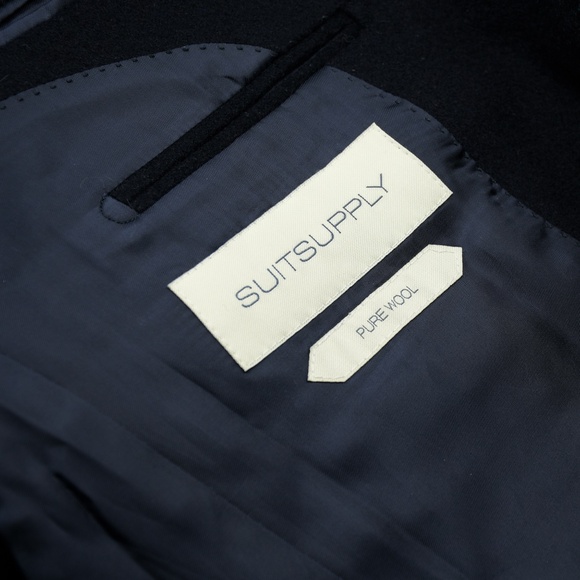 SUITSUPPLY Pure Wool Navy Overcoat Vicenza Int J4611 USA 38 Free CANALI Silk Tie - Picture 7 of 16
